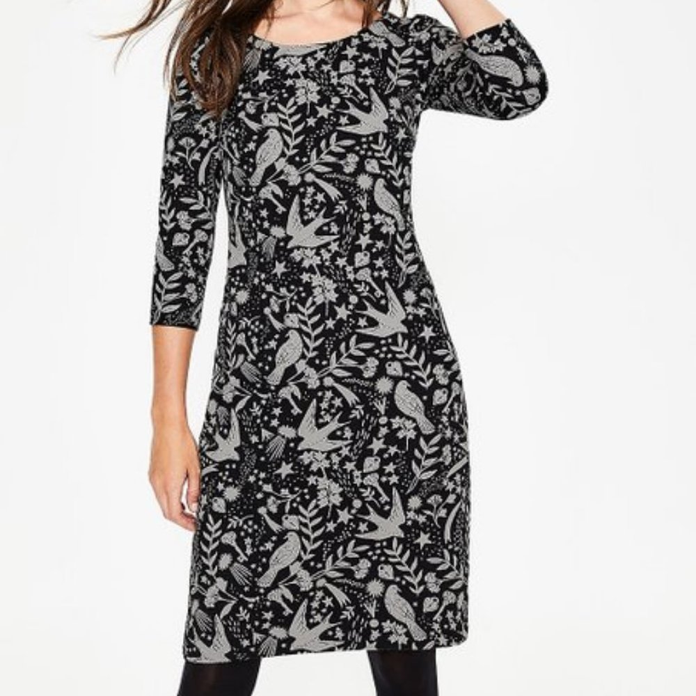 Boden Winifred Black Mystic Woodland Jacquard Dress Size 12R